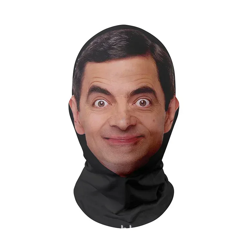 3D Printing Mask - 3D ミスタービーンマスク 面白い顔プリントヘッドスカーフ 有名人アイスシルク日焼け止めヘッドマスク ハロウィンコスプレ