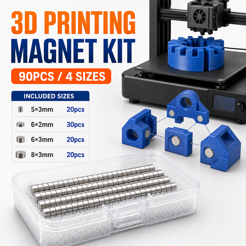 3D Printing Bambu Lab - 90個入り3Dプリント用マグネットキット 4サイズ 5x3 6x2 6x3 8x3mm