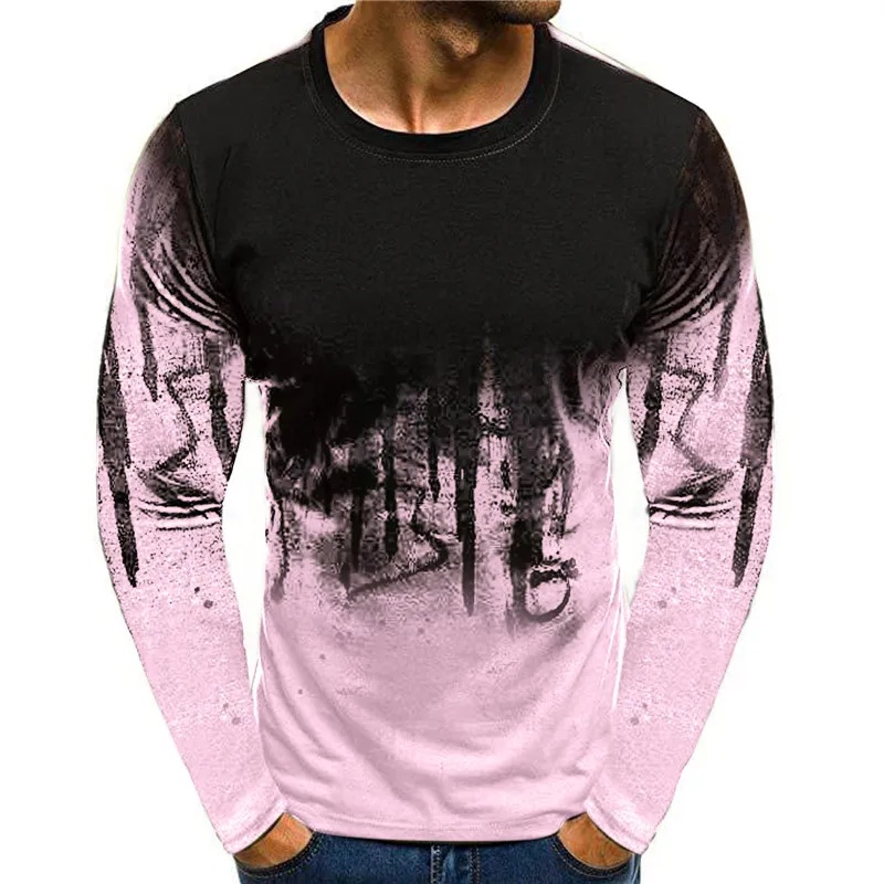 3D Printing Custom - 2026年新作、秋冬用メンズ迷彩柄Tシャツ、3DプリントTシャツ、秋のカジュアル長袖、ゆったりとしたラウンドネック。
