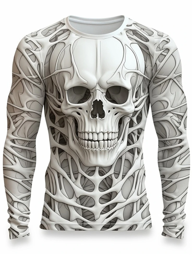 3Dプリントの骸骨柄Tシャツ。メンズ用、長袖、カジュアルファ - 3D Printing Custom のレビューと価格